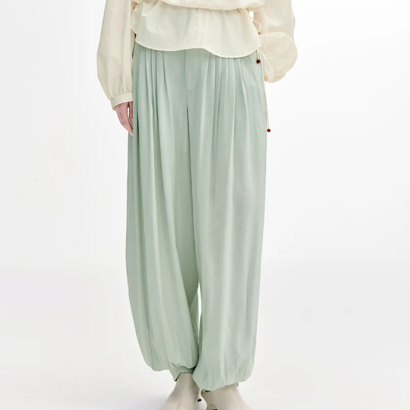 Acetate Blend Draped Lantern Casual Pants