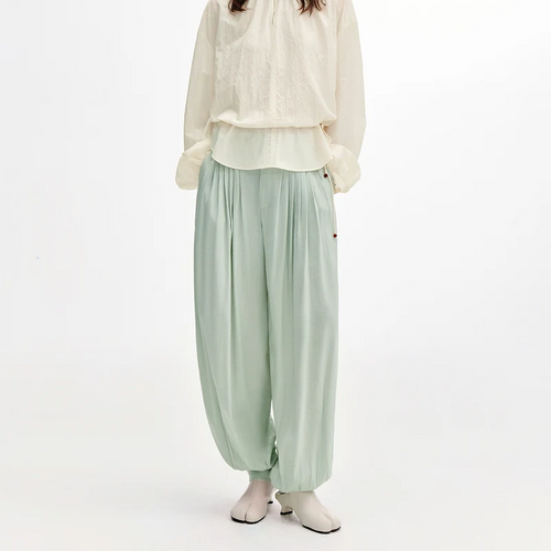 Acetate Blend Draped Lantern Casual Pants