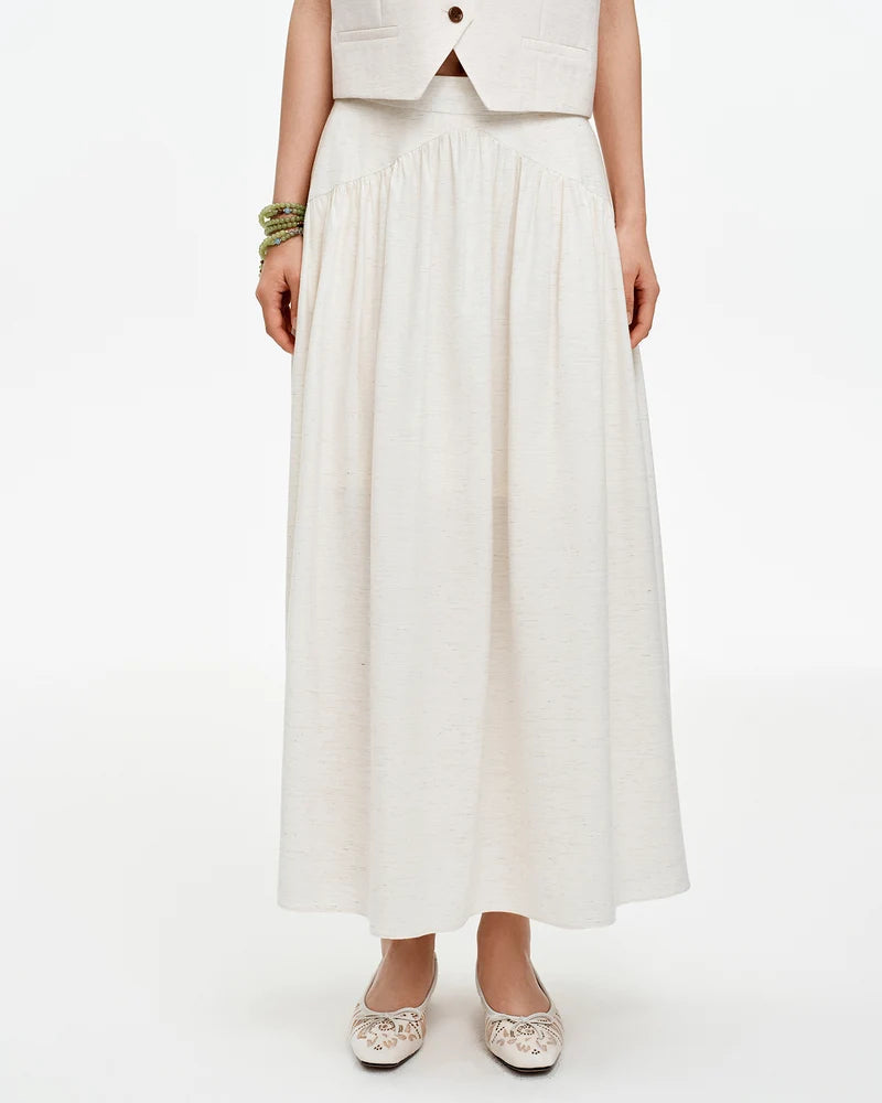 Linen Blend A Line Flared Maxi Skirt