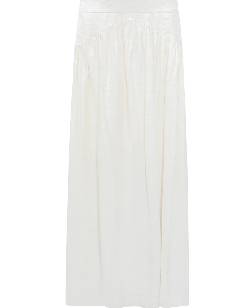 Linen Blend A Line Flared Maxi Skirt