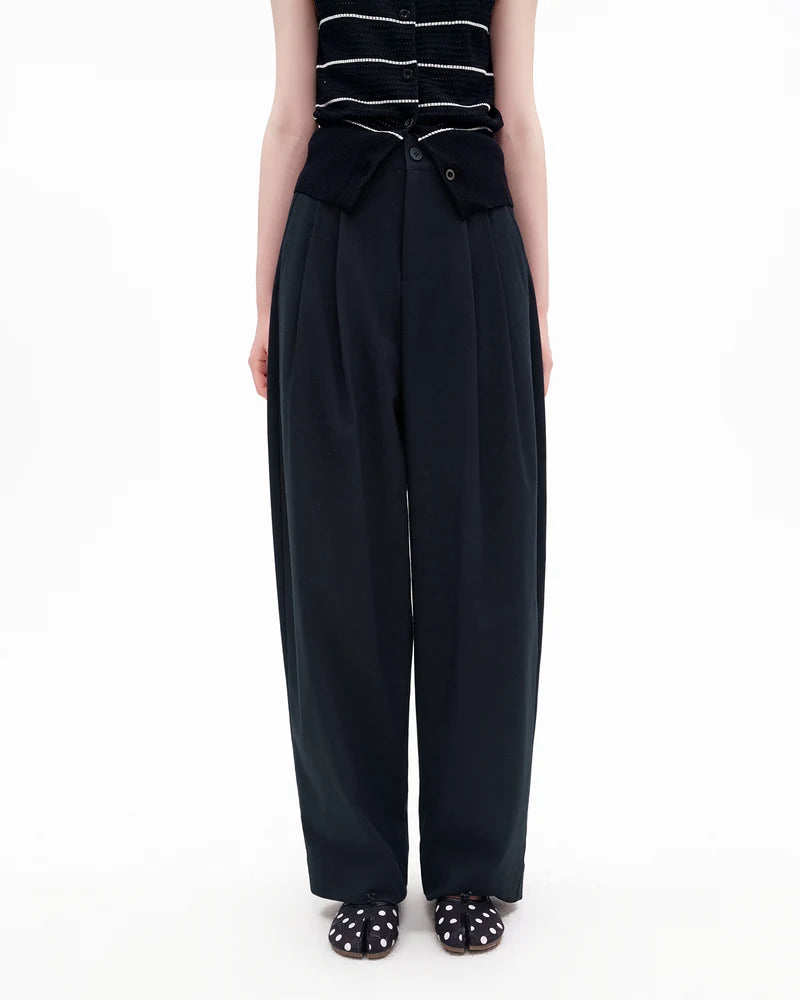 Banana Shape Pleated Wide Leg Casual Pants