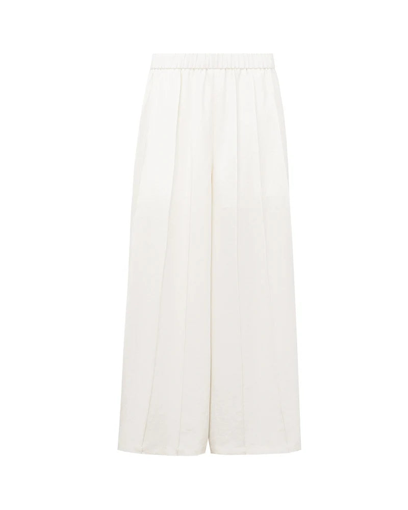 Linen Blend Fine Pleated Wide Leg Casual Pants