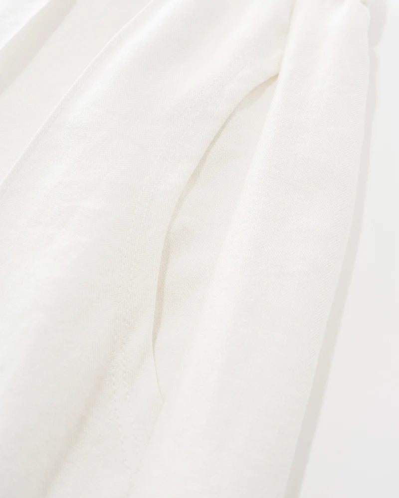 Linen Blend Fine Pleated Wide Leg Casual Pants