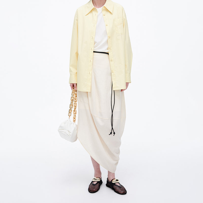 Asymmetric Gathered Lyocell Linen Bud Skirt