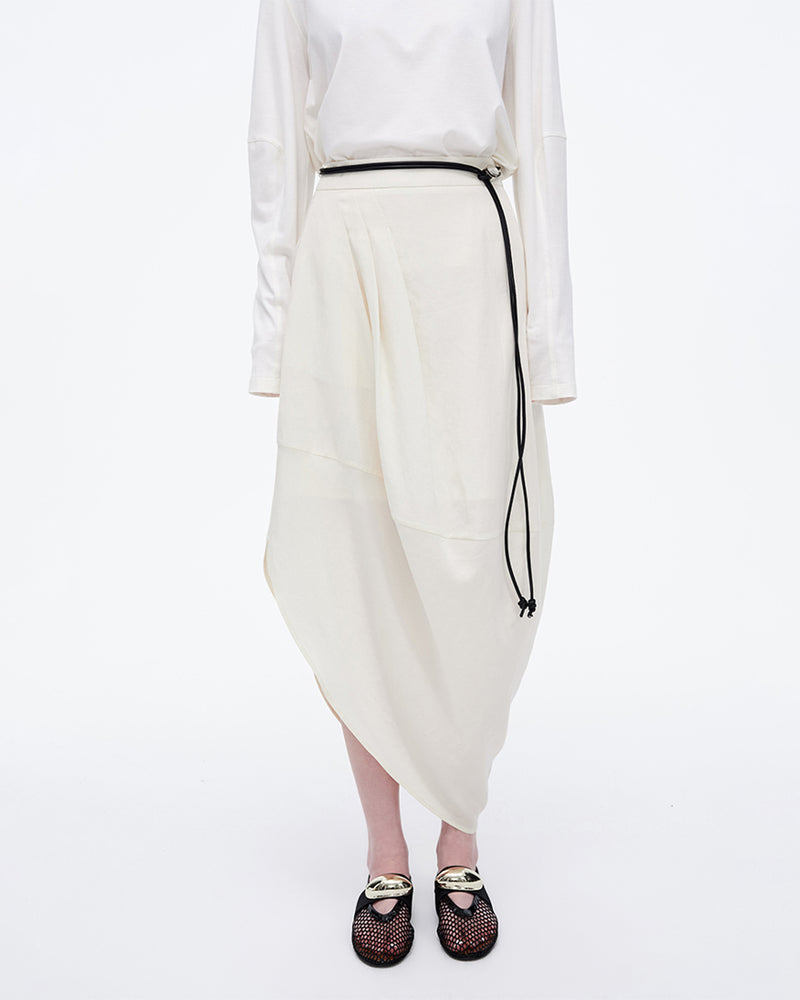 Asymmetric Gathered Lyocell Linen Bud Skirt