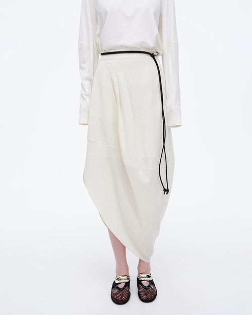 Asymmetric Gathered Lyocell Linen Bud Skirt