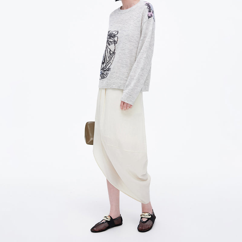 Asymmetric Gathered Lyocell Linen Bud Skirt
