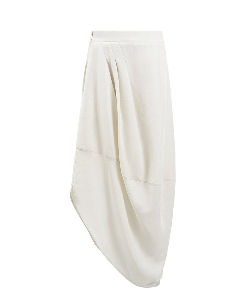Asymmetric Gathered Lyocell Linen Bud Skirt