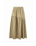 Loose A-Line Cotton Tiered Midi Skirt