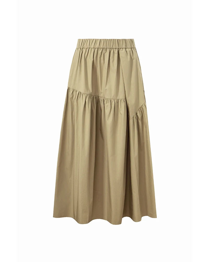 Loose A-Line Cotton Tiered Midi Skirt