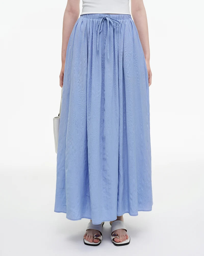 Pleated Drawstring Flowy Maxi Skirt