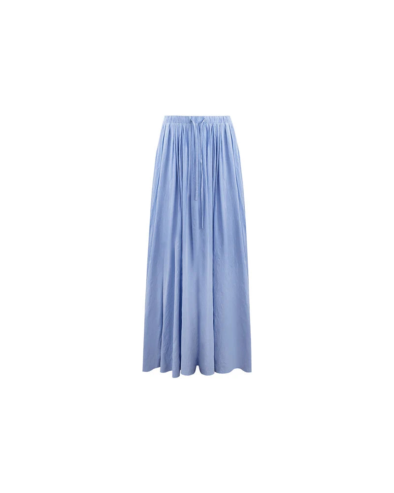 Pleated Drawstring Flowy Maxi Skirt